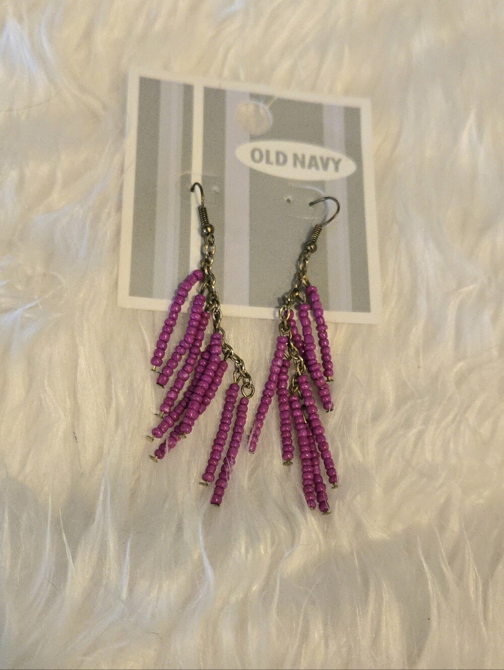 Old Navy Fuchsia Purple Beaded Fringe Drop Earrings Boho Festival Vibes Earrings